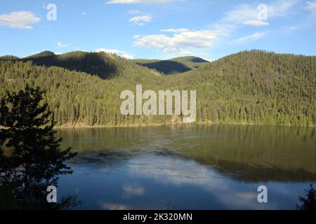 Der Pend-Oreille River, ein Nebenfluss der Columbia, der durch den Colville National Forest im Nordosten des US-Bundesstaates Washington fließt. Stockfoto