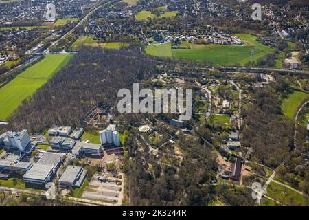 Luftaufnahme, BFW Berufsförderungswerk Dortmund, Dortmunder Zoo und Baustellenabdichtung Neubau, Rombergpark-Lücklemberg, Dortmund, Ruhr Stockfoto