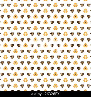 Nahtloses abstraktes Musterdesign mit Freihand von kleiner Blume und abstrakter Formspirale, grafisches Muster für Textil, Tapete oder Papierverpackung, Colo Stockfoto