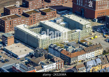 Luftaufnahme, Dortmunder U und Studentenwohnheim am Emil-Moog-Platz und Baustelle mit Hotelneubau Moxy und Residence Inn am Emil-SC Stockfoto