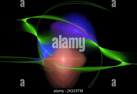 Asteroidenringe im Universum, ufo-Planetendiversität, abstraktes Regenbogenobjekt auf schwarzem Hintergrund Stockfoto