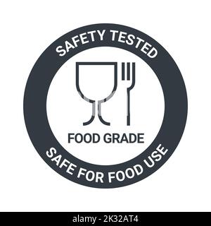 Symbol für Lebensmittelqualität, Piktogramm-Kunststoffkontaktgabel und Glassymbol. Schild für lebensmitteltaugliche Hygieneverpackungen Stock Vektor