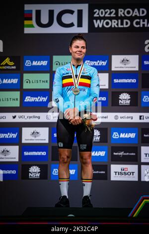 Wollongong, Australien. 24. September 2022. WOLLONGONG, AUSTRALIEN - 24. SEPTEMBER: Lotte Kopecky aus Belgien während der UCI Road World Championships 2022 Wollongong am 24. September 2022 in Wollongong, Australien (Foto von Arne MillOrange Picics) Credit: Orange Pics BV/Alamy Live News Stockfoto