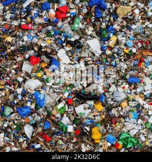 Vollformatbild des Hausmülls, direkt von oben aufgenommen Stockfoto