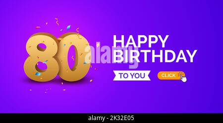 Jahrestag Geburtstag 80 Jahre goldener Hintergrund. Happy Vector Poster 80 Jahrestag Konfetti Feier Poster Stock Vektor