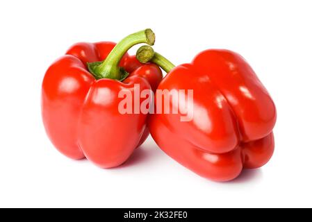 Stock Foto von zwei roten Paprika isoliert auf einem weißen Hintergrund Stockfoto