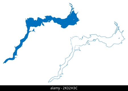 Kachowka Reservoir (Ukraine, Dnjepr River) Karte Vektordarstellung, scribble Skizze Kachovs’ke vodoschhovyschche Karte Stock Vektor