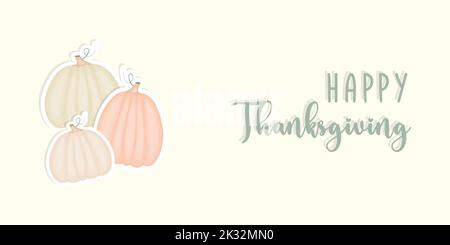 Frohe Thanksgiving Grußkartenbanner mit Kürbis. Vektorgrafik Stock Vektor