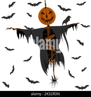 Happy Halloween Themen, Kürbis Scarecrow Illustration, Spooky Vibe Geschenk, Scary Design Stockfoto