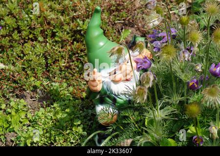 Kleine Zwerge verstecken sich im Garten Stockfoto