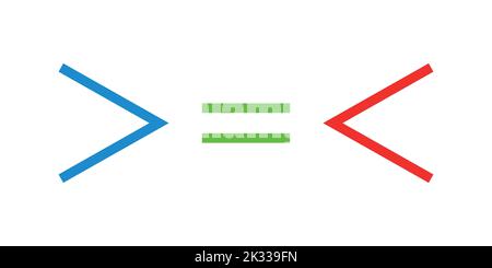 Weniger als größer als und gleich Symbol in der Mathematik. Ungleichheitssymbole Stock Vektor