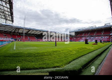 Gesamtansicht des Old Trafford Stadions vor dem 25. Betfred Super League Grand Final Spiel St Helens gegen Leeds Rhinos in Old Trafford, Manchester, Großbritannien, 23.. September 2022 (Foto von James Heaton/Nachrichtenbilder) Stockfoto