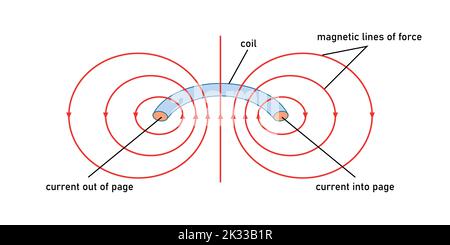 Die Kraftlinien um die Kanten einer Spule. Stock Vektor