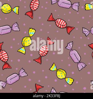 Farbenfrohe Cartoon-Bonbons mit nahtlosem Muster. Vector Sweets Hintergrund Stock Vektor