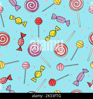 Farbenfroher Lutscher und süßes, nahtloses Muster. Vector Sweets Hintergrund Stock Vektor