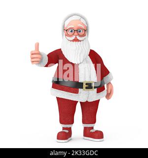 Happy Christmas und Neujahrsgrüßungskonzept. Cartoon fröhlich Santa Claus Grana geben Daumen nach oben auf weißem Hintergrund. 3D Rendering Stockfoto