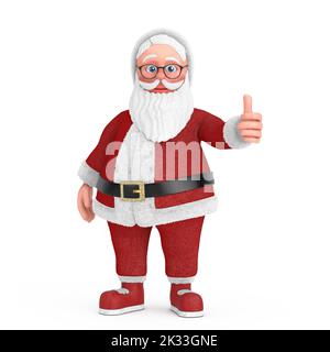 Happy Christmas und Neujahrsgrüßungskonzept. Cartoon fröhlich Santa Claus Grana geben Daumen nach oben auf weißem Hintergrund. 3D Rendering Stockfoto