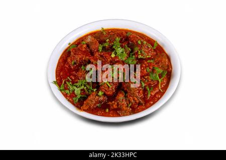 Hühnleber Masala oder Kaleji braten Masala mit Koriander garniert. Leberbraten Masala ist ein sehr beliebtes nichtvegetarisches indisches Gericht. Hergestellt aus dem Chicke Stockfoto