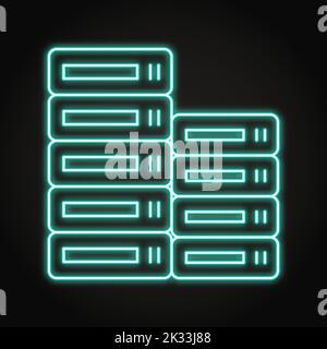 Neon-Symbol für Server-Datenspeicher im Linienstil. Symbol für das Rechenzentrum. Vektorgrafik. Stock Vektor