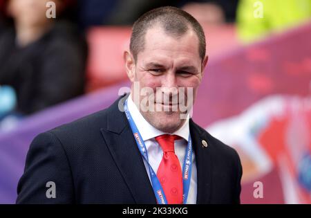 St. Helens' Kristian Woolf vor dem Betfred Super League Grand Final in Old Trafford, Manchester. Bilddatum: Samstag, 24. September 2022. Stockfoto