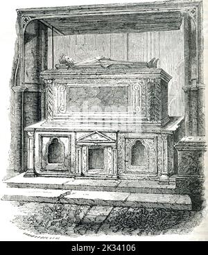 Grab von Heinrich III., Westminster Abbey, London, mittelalterliches königliches Monument, dargestellt in detaillierter Illustration des 19. Jahrhunderts Stockfoto