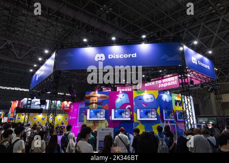 Chiba, Japan. 17. September 2022. Discord Stand auf der Tokyo Game Show 2022. Nach einer zweijährigen Pause, die durch die Covid-19-Pandemie erzwungen wurde, kehrte die Tokyo Game Show zur Makuhari Messe in Chiba, Japan, zurück. (Bild: © Stanislav Kogiku/SOPA Images via ZUMA Press Wire) Stockfoto