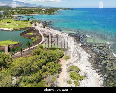 Luftaufnahme des Holohokai Beach Park, Pauoa Bay, Puako, Big Island, Hawaii, USA, Nordamerika Stockfoto