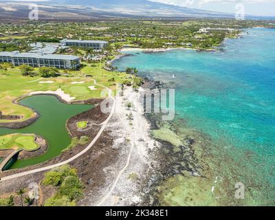 Luftaufnahme des Holohokai Beach Park, Pauoa Bay, Puako, Big Island, Hawaii, USA, Nordamerika Stockfoto