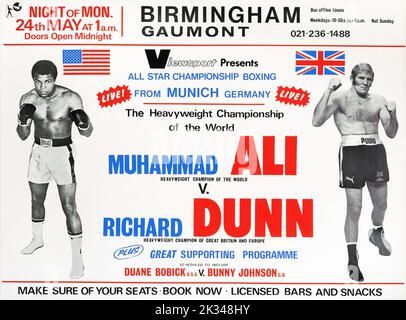 Kampfplakat für Muhammad Ali gegen Richard Dunn. Schwergewicht-Weltmeisterschaft des Weltkampfes, die 1976 in München, Deutschland, stattfand Stockfoto