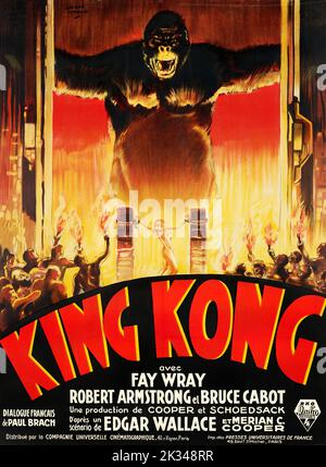 Original Vintage 1930s Filmposter für King Kong mit Fay Wray, Robert Armstrong und Bruce Cabot. (1933) Stockfoto