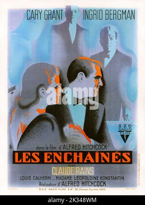 Vintage French Movie Poster - NOTORIOUS - ( Les enchainés )- Regie Alfred Hitchcock - RKO - 1946 Stockfoto