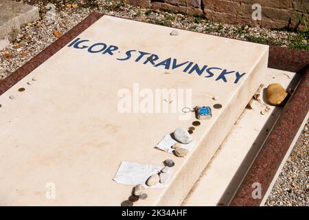 Grab von Igor Strawinsky, 1882-1971, Komponist und Dirigent, Friedhofsinsel San Michele, Venedig, Venetien, Italien Stockfoto