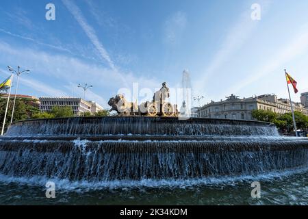 Madrid, Spanien, September 2022. Blick auf den Cibeles-Brunnen im Stadtzentrum Stockfoto