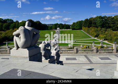 Oslo, Norwegen, September 2022: Frogner Park, ein Park voller Skulpturen des norwegischen Bildhauers Gustav Vigeland. Stockfoto