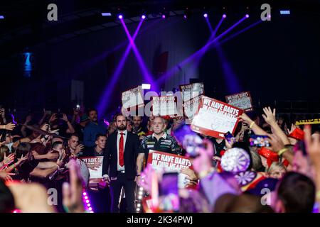 Der schottische Peter Wright, aufgenommen am zweiten Tag der Belgian Darts Open, einem Turnier der European Tour, das vom 23. Bis 25. September in Wieze, Samstag, 24. September 2022, stattfindet. BELGA FOTO JEF MATTHEE Stockfoto