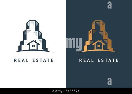 Apartment Gebäude und Haus Symbol geometrische Wohnung Stil isoliert auf Doppelhintergrund. Vorlagenelement. Verwendbar für Real Construction Business Stock Vektor