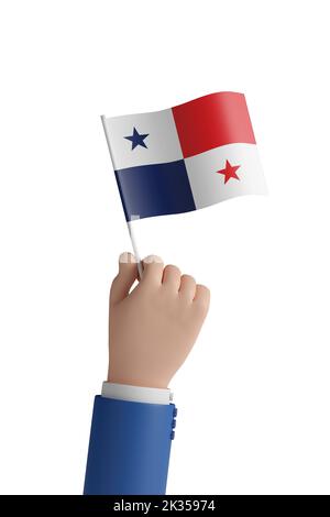 Cartoon Hand mit der Flagge von Panama isoliert auf weißem Hintergrund. 3D Abbildung. Stockfoto