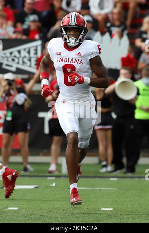 Cincinnati, Ohio, USA. 24. September 2022. Indiana Hoosiers WR Cam Camper während eines NCAA-Fußballspiels zwischen den Cincinnati Bearcats und den Indiana Hoosiers im Nippert Stadium in Cincinnati, Ohio. Kevin Schultz/CSM/Alamy Live News Stockfoto