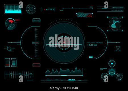 Futuristische blaue virtuelle Grafik Touchscreen-Benutzeroberfläche HUD, fui, ui, Vektorgrafik Stock Vektor