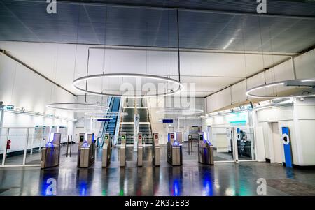 Mairie d'Aubervilliers, eine moderne Metrostation in Paris, Frankreich Stockfoto