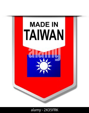 Made in Taiwan Wort auf hängendem Banner, 3D Rendering Stockfoto