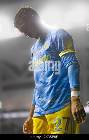 Chester, PA, USA. 24. Sep - der Verteidiger der Philadelphia Union, Kai Wagner, bereitet einen Eckstoß vor. Foto von Don Mennig - Alamy Live News Stockfoto