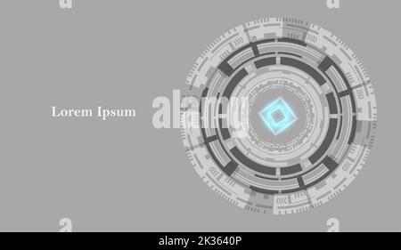 Abstrakter grauschwarzer Technologiekreis, futuristisches Muster, geometrischer Texturhintergrund, wissenschaftliches Konzept Stockfoto