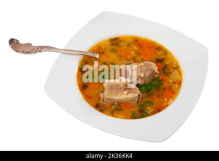 Portion russische Suppe rassolnik Stockfoto