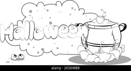 Trick or Treat Malseite. Halloween Malvorlagen für Kinder. Cartoon Kinder in Halloween Kostümen. Vektorgrafik Stock Vektor