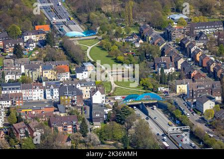 Luftaufnahme, Erle-Gehege, Gelsenkirchen-Erle-Tunnel der Autobahn A2, Erle, Gelsenkirchen, Ruhrgebiet, Nordrhein-Westfalen, Deutschland, DE, Europa, Stockfoto