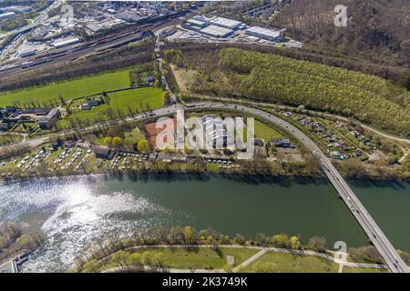 Luftbild, Tennisplätze Herdecker Tennisclub Grün Weiß 1976 und Tennishalle Formella, Campingplatz Marine-Jugend Iserlohn an der Ruhr und der Stockfoto