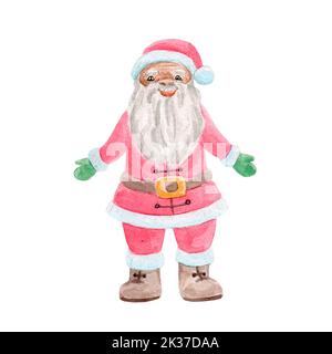 Cute Cartoon Aquarell Cliparts Mr. Santa Claus für Design. Stockfoto