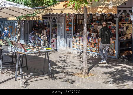 Berühmte Buchhändler in Madrid, Calle Claudio Moyano, Madrid, Spanien. Stockfoto