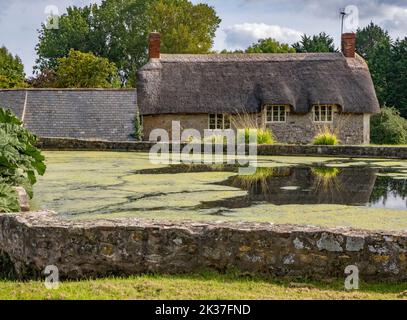 Der Ententeich im Dorf East Quantoxhead, wo die Quantock-Hügel auf die Küste in Somerset UK treffen Stockfoto